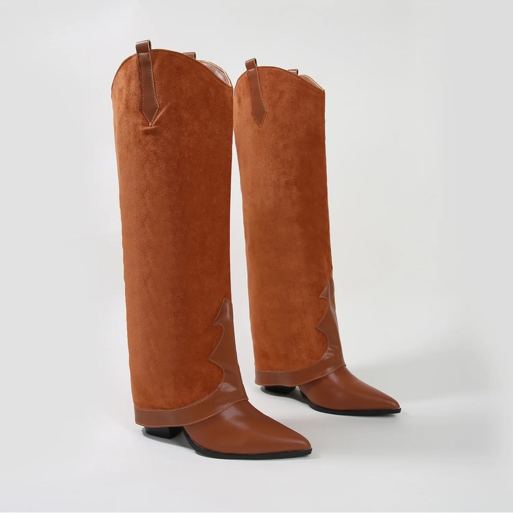 * Berness Camel Suedette Foldover Knee High 4” Boot - Picture 5 of 5